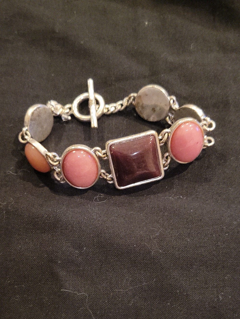 Lucky Brand Pink and Dark Plum Stone Toggle Bracelet